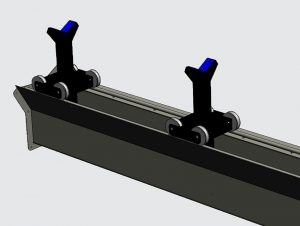 La machine est conçue pour subir un effort coaxial à la poussée du vérin hydraulique. Un système de chandelles, positionnées sous le produit, permet d’aligner l’amortisseur à l’axe de poussée.